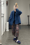 AVIVA JIFEI XUE Indigo Stripe Linen Short Kimono Jacket A21-KJS Reversible Indigo Stripe Linen Short Kimono Jacket